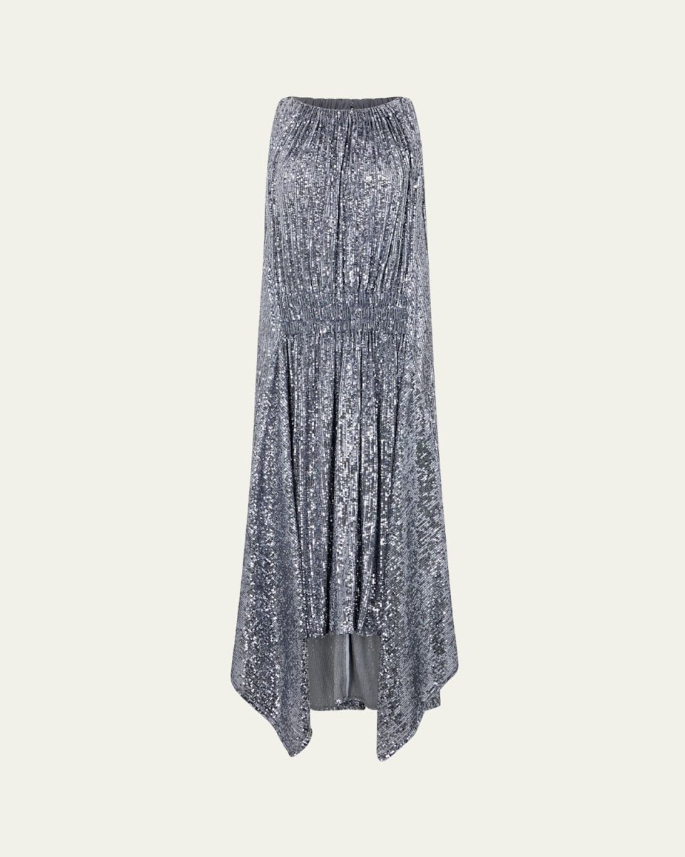 Sequined Sleeveless Smocked Midi Dress